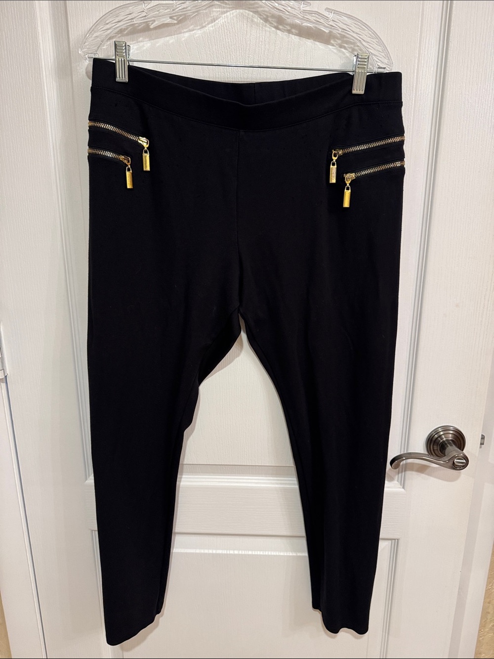 Jennifer Lopez Black Ponte Skinny Pants with Gold Zippers